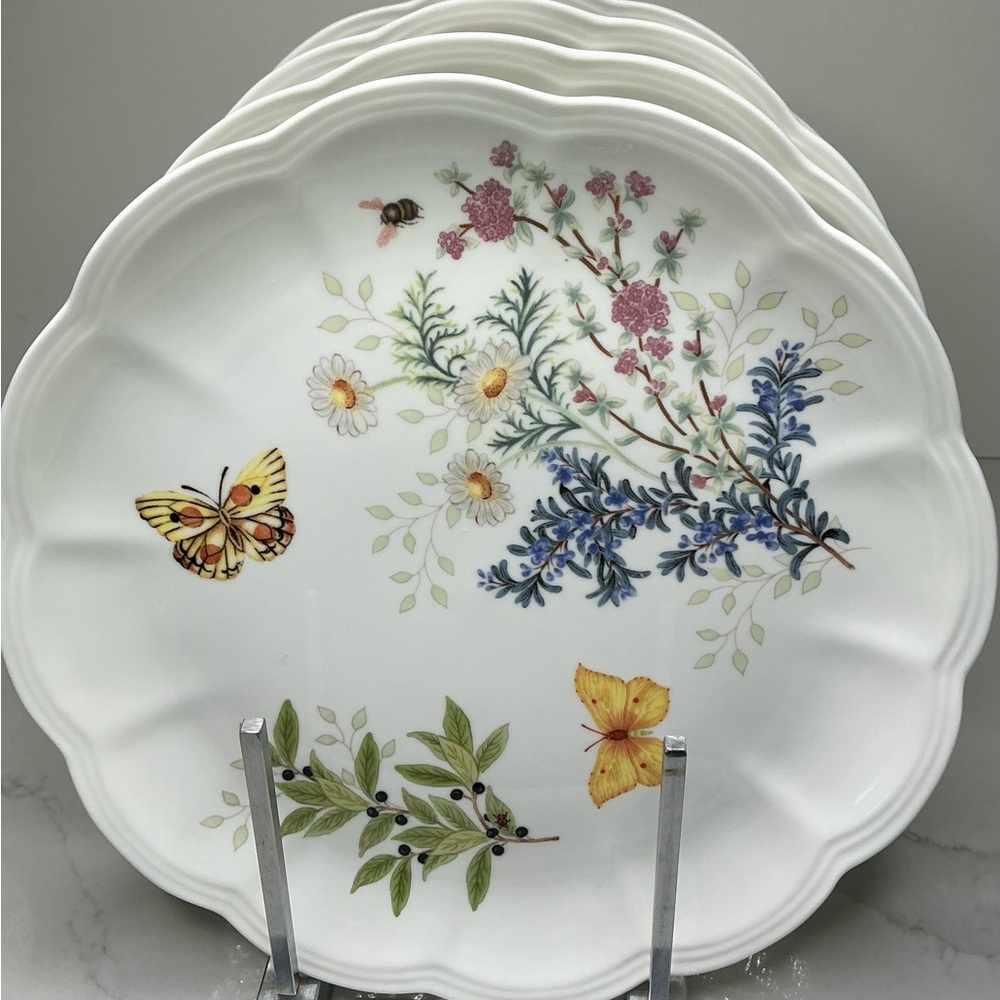 4 Four Lenox Dinner Plates Floral Butterfly Meadow Herbs  10 3/4” New